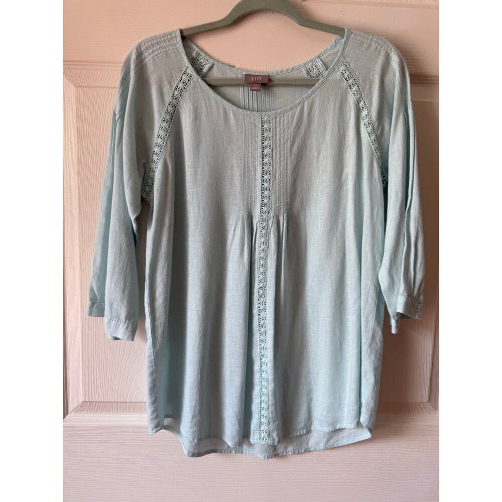 J. Jill Linen Blend Crochet Lace Trim Boho‎ Top Blue XS Coastal Lightweight